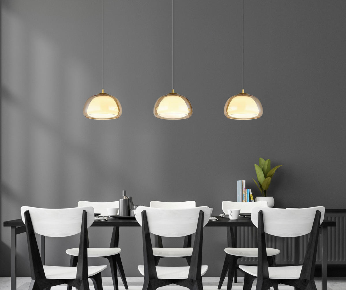 LED-HÄNGELEUCHTE 117/25/150 cm  - Transparent/Goldfarben, Design, Glas/Kunststoff (117/25/150cm) - Globo