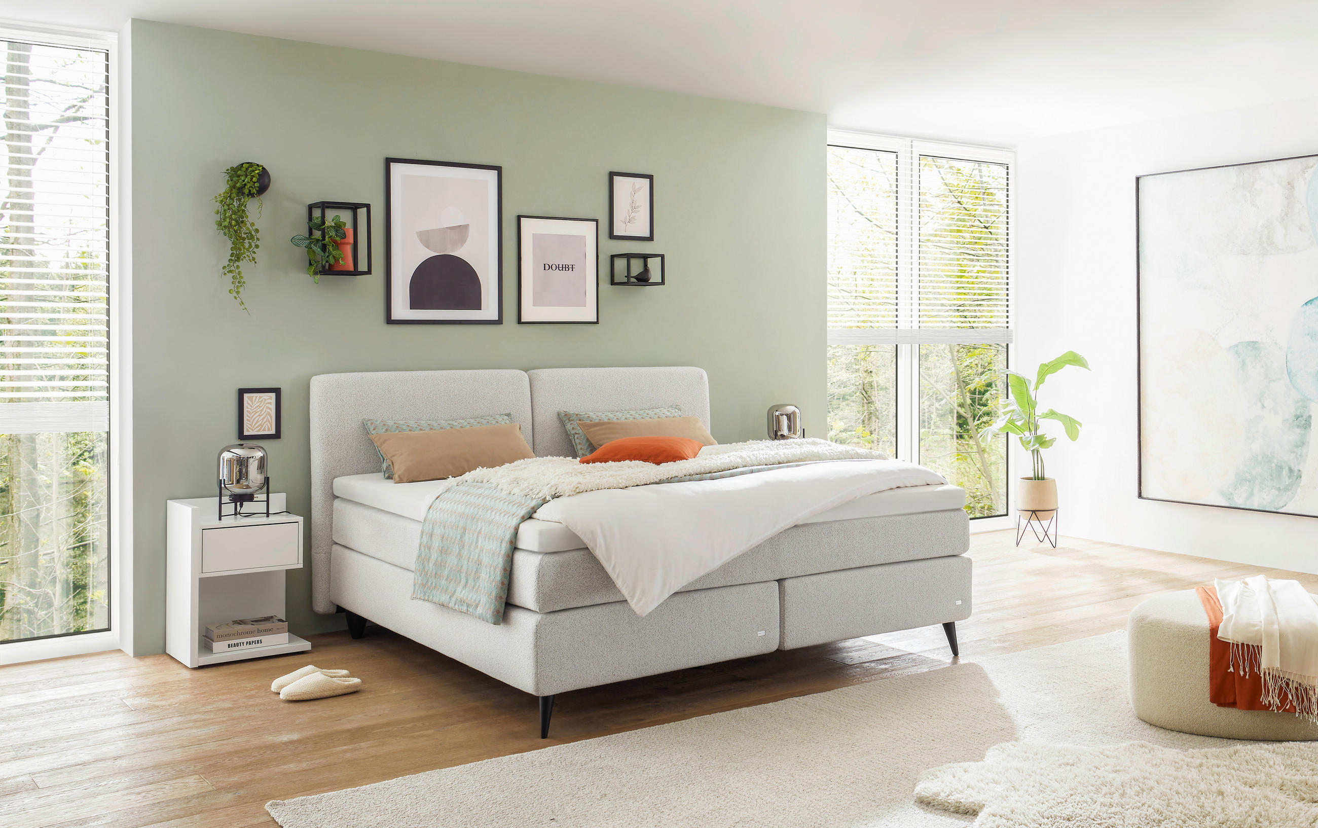 BOXSPRINGBETT 180/200 cm  in Creme, Hellgrau  - Creme/Hellgrau, Design, Holzwerkstoff/Kunststoff (180/200cm) - RUF Betten