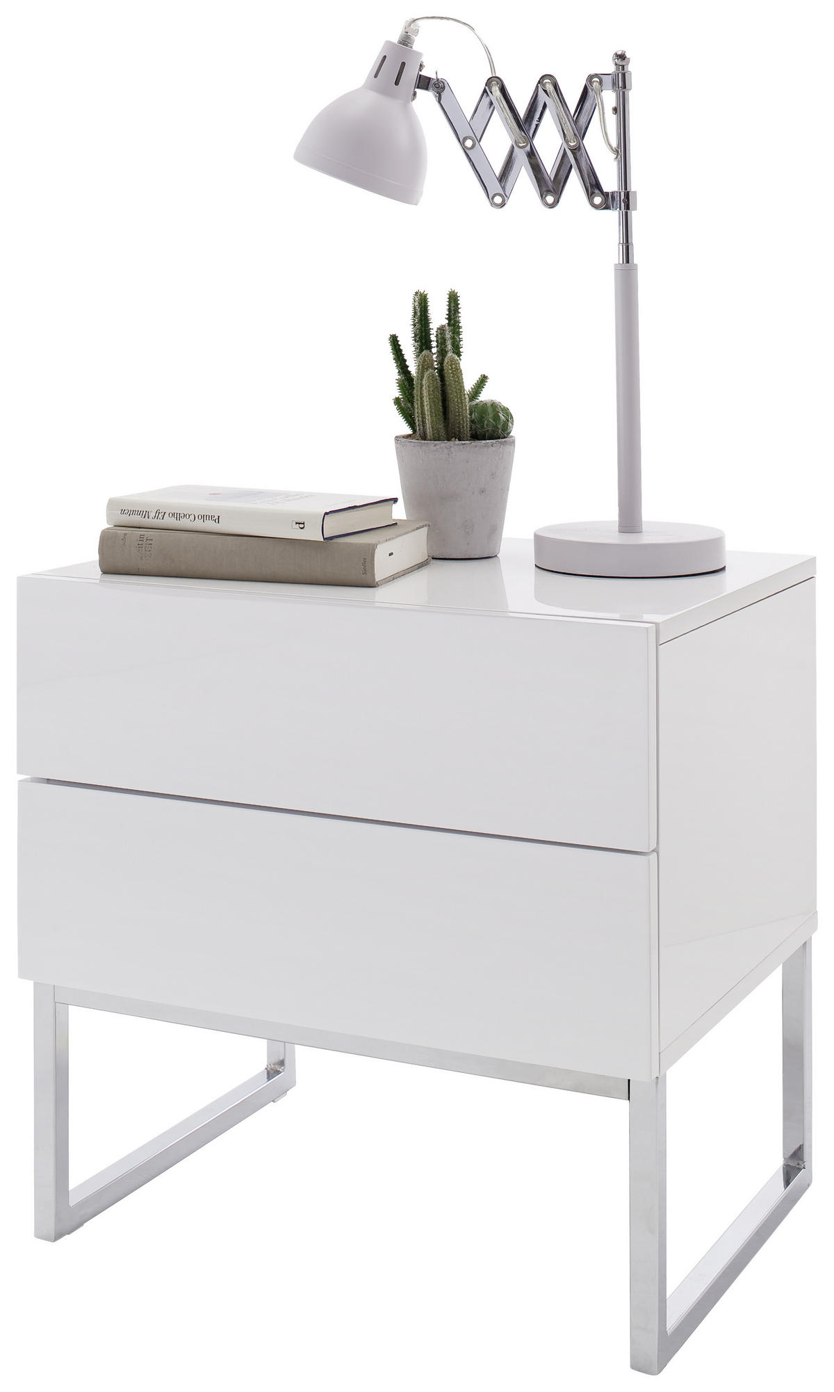 NACHTSCHRANK 50/50/40 cm  - Chromfarben/Weiß, Design, Holzwerkstoff/Metall (50/50/40cm) - Livetastic