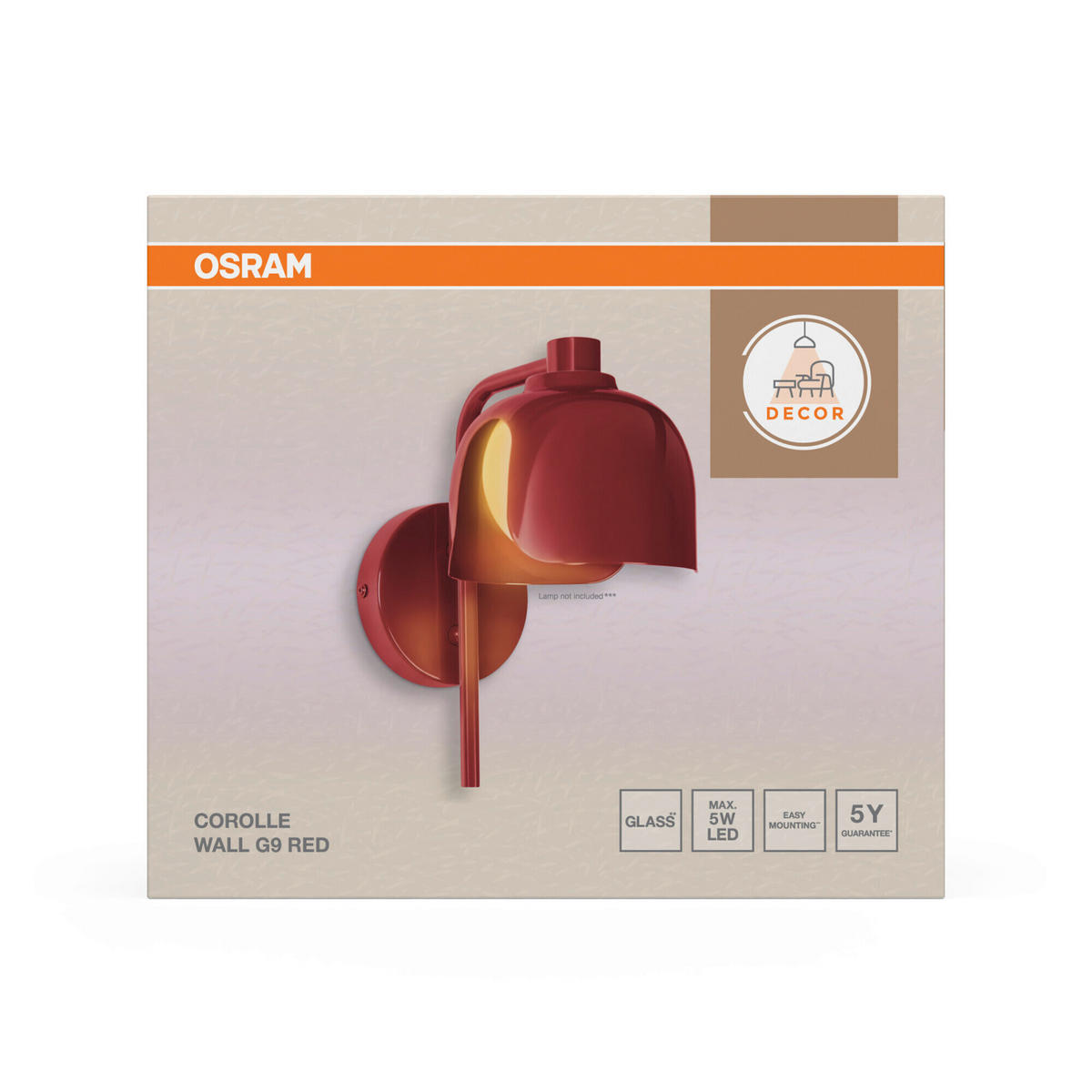 WANDLEUCHTE 13,5/21/24,5 cm   - Rot, Basics, Glas/Metall (13,5/21/24,5cm) - Osram
