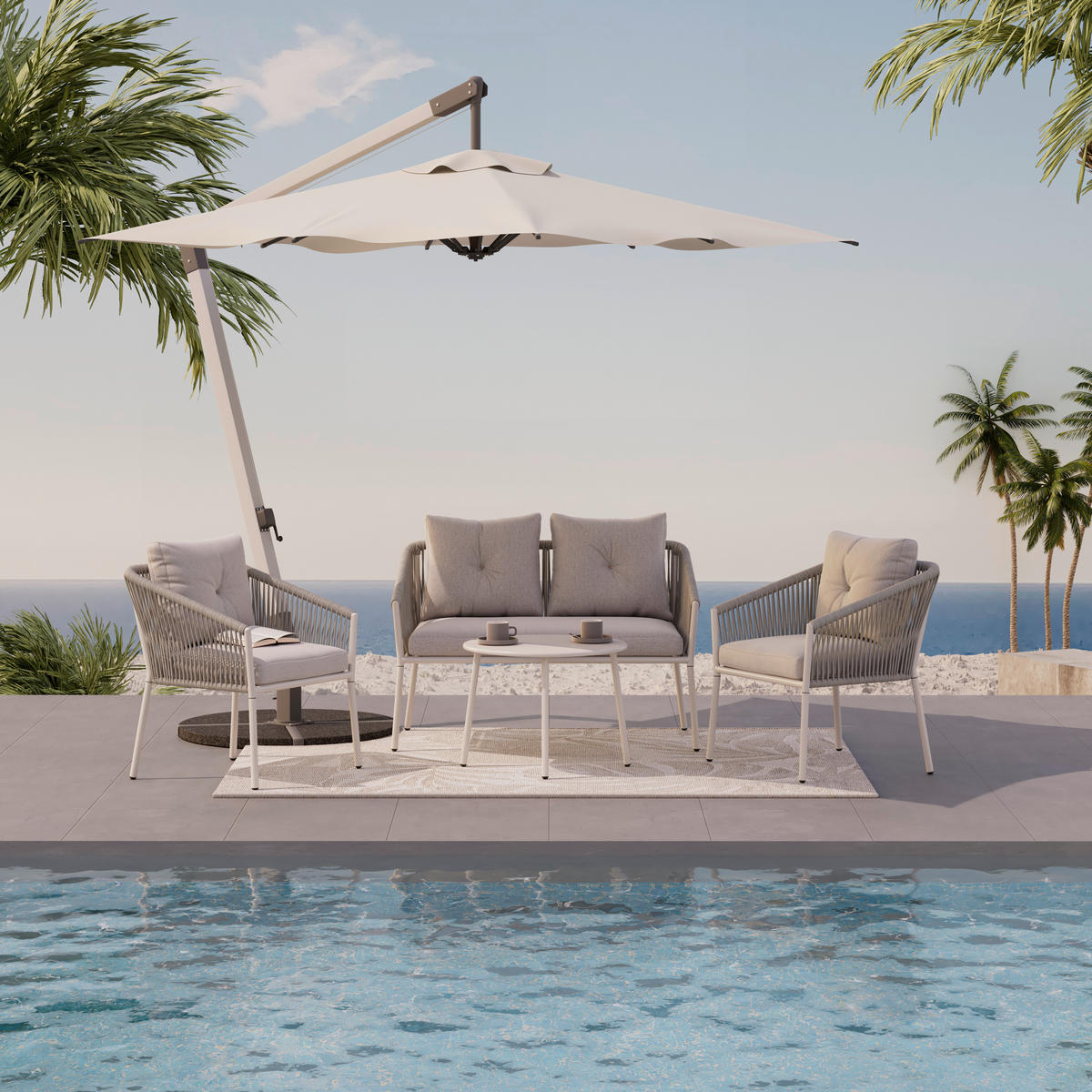 GARTENSET 4-teilig  - Dunkelgrau/Beige, MODERN, Textil/Metall - Ambia Garden
