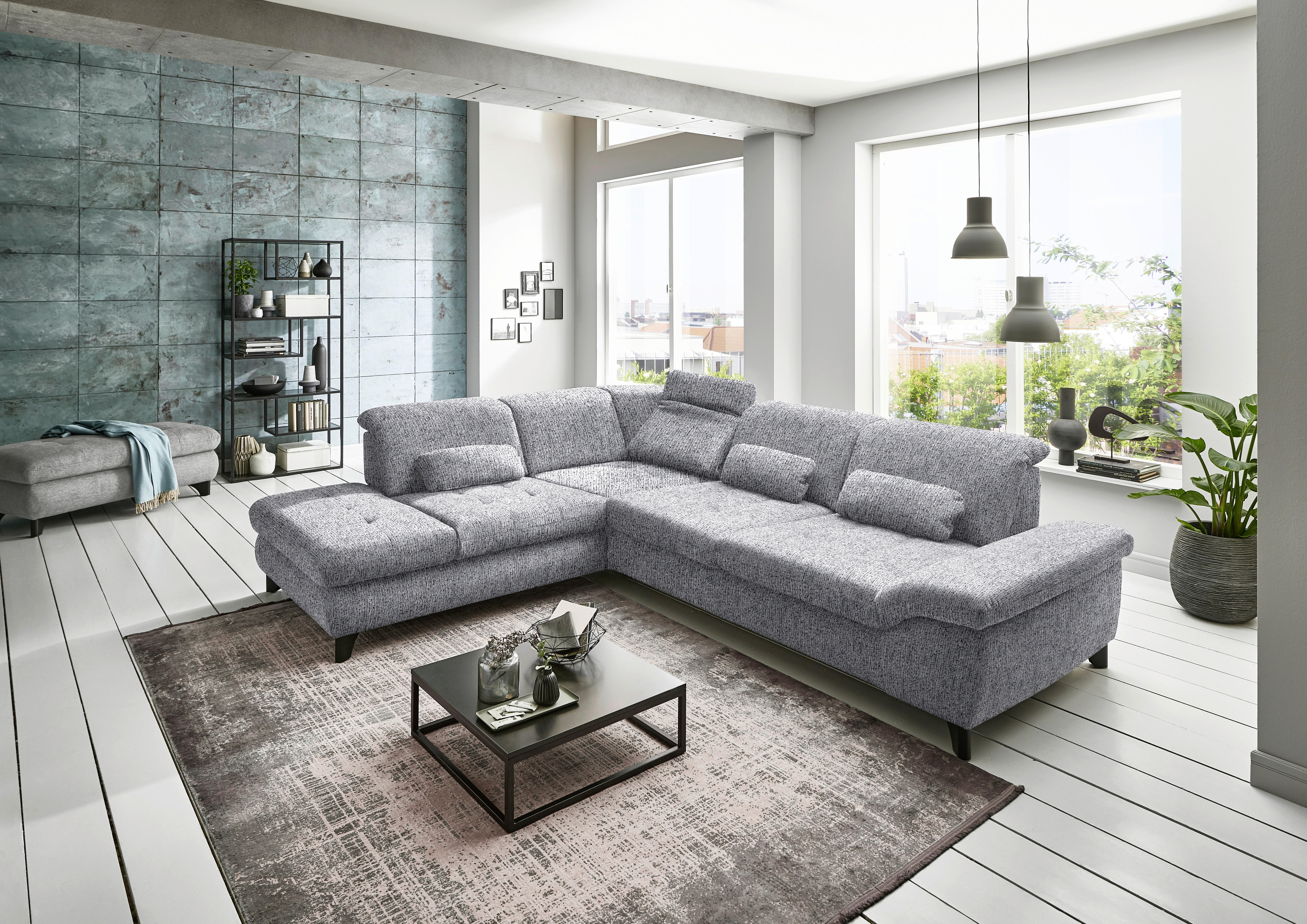 ECKSOFA in Webstoff Grau  - Alufarben/Grau, Design, Textil/Metall (260/319cm) - Beldomo Style