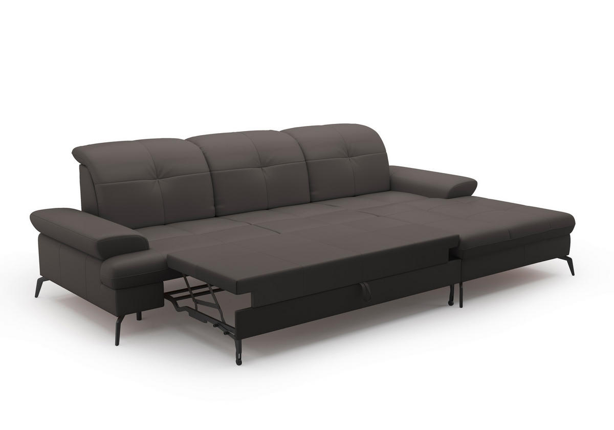 ECKSOFA Mokka Echtleder  - Schwarz/Mokka, KONVENTIONELL, Leder/Metall (279/185cm) - Sit & More