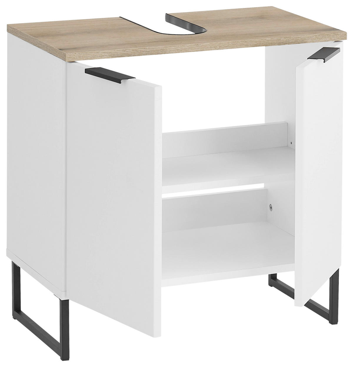 WASCHBECKENUNTERSCHRANK 60/60/35 cm  - Eichefarben/Schwarz, KONVENTIONELL, Holzwerkstoff/Metall (60/60/35cm) - home24