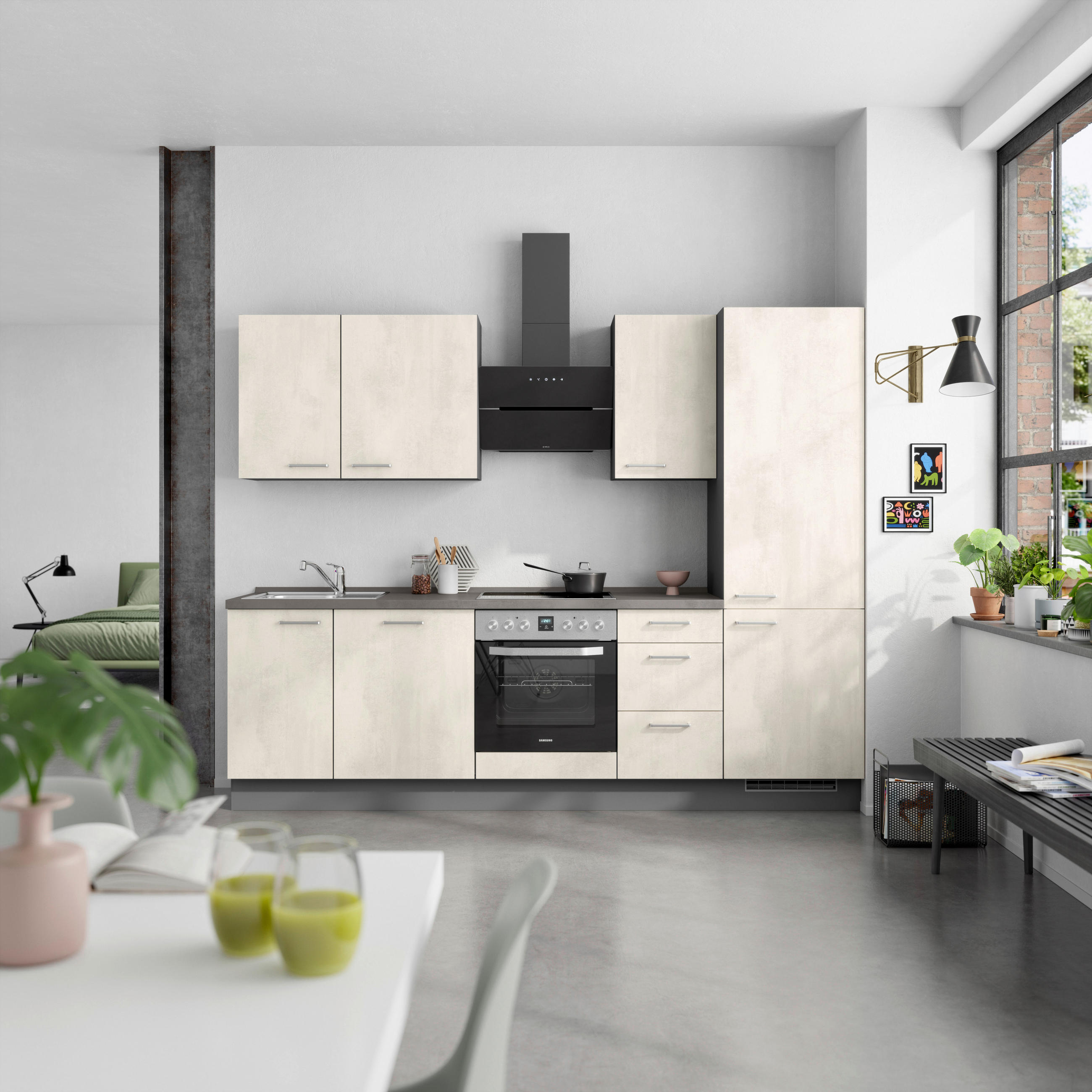 KÜCHENBLOCK Riva 270 cm  in Weiß, Schieferfarben  - Schieferfarben/Edelstahlfarben, MODERN, Holzwerkstoff/Metall (270cm) - Nobilia