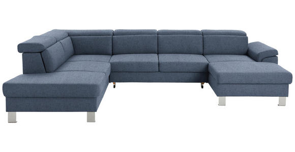 WOHNLANDSCHAFT inkl.Funktionen Blau Webstoff - Blau/Silberfarben, Design, Textil/Metall (226/320/168cm) - Xora