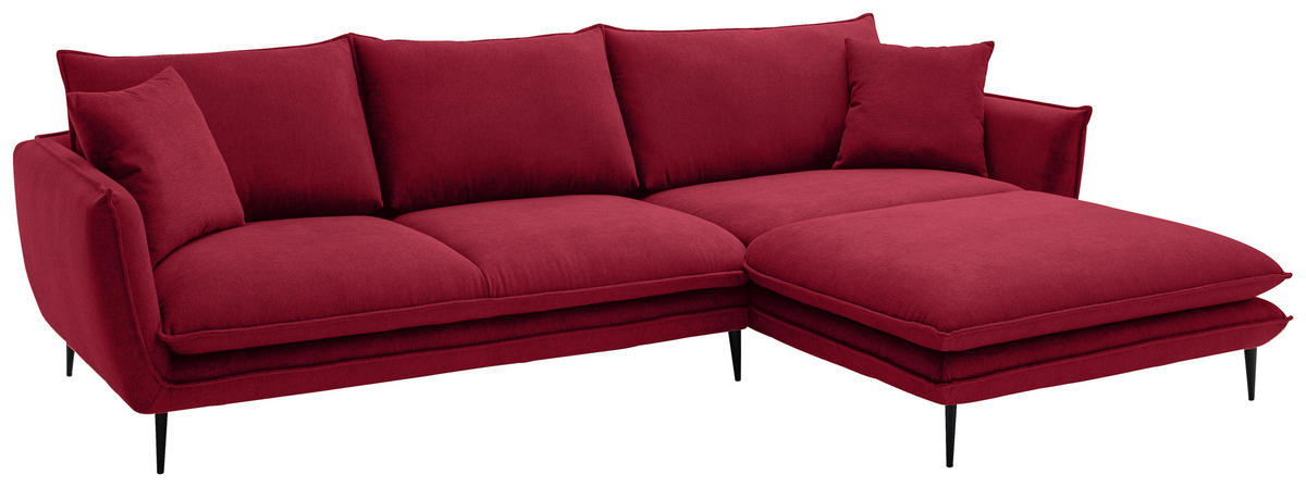 ECKSOFA Dunkelrot Webstoff  - Schwarz/Dunkelrot, KONVENTIONELL, Textil/Metall (304/196cm) - Hom`in