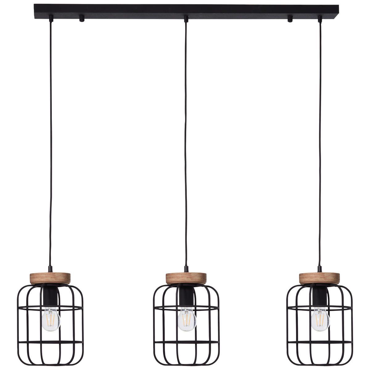 HÄNGELEUCHTE 100/20/142 cm  - Schwarz/Braun, Design, Holz/Metall (100/20/142cm) - Brilliant