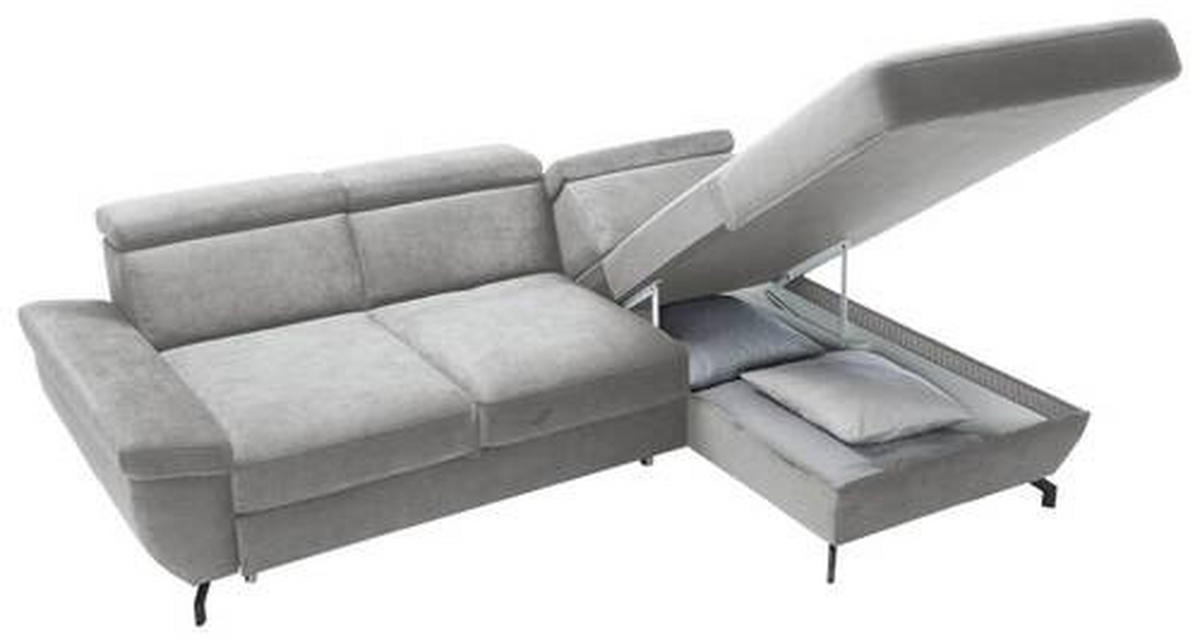 ECKSOFA in Velours Silberfarben  - Silberfarben, Modern, Textil/Metall (262/182cm) - Trendmanufaktur