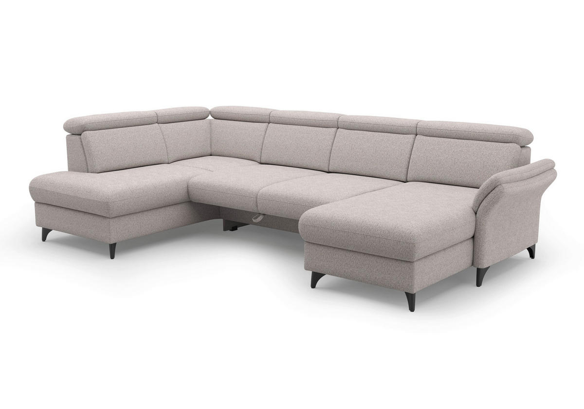 WOHNLANDSCHAFT GLENDALE E Silberfarben Chenille  - Silberfarben/Schwarz, KONVENTIONELL, Textil/Metall (193/321/166cm) - Sit & More