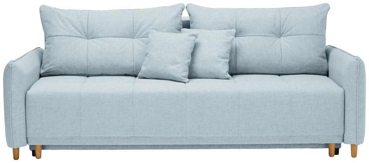 SCHLAFSOFA Webstoff Hellblau  - Eichefarben/Hellblau, Design, Holz/Textil (227/98/113cm) - Carryhome