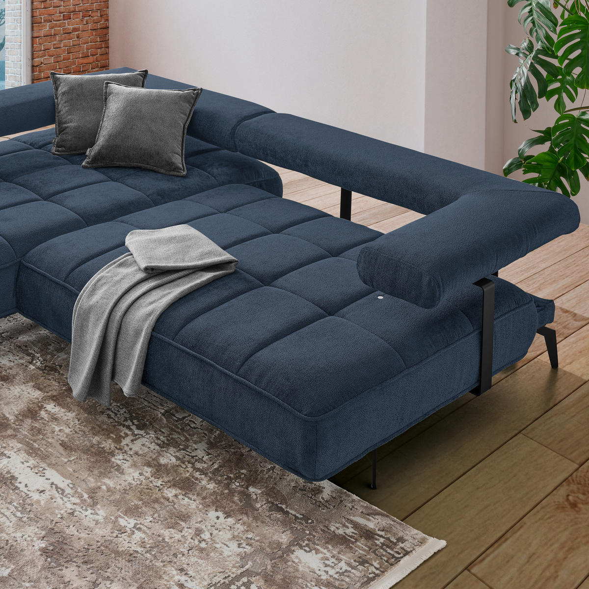 ECKSOFA in Webstoff Dunkelblau  180/266 cm  - Schwarz/Dunkelblau, Design, Textil/Metall (180/266cm) - Welnova