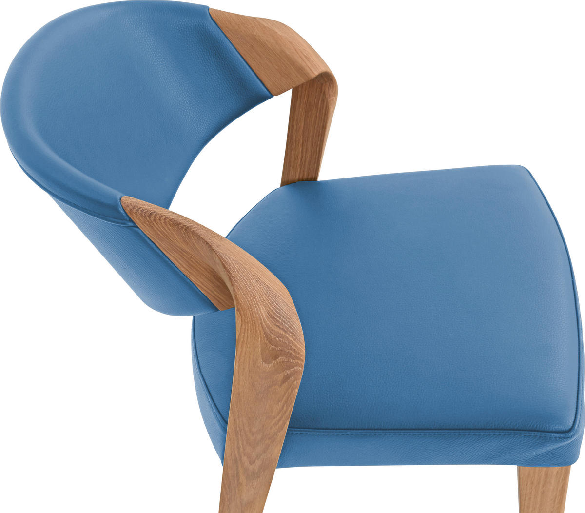 STUHL Echtleder Blau, Eichefarben Altholz, Eiche massiv  - Blau/Eichefarben, Natur, Leder/Holz (53/82/57cm) - Voglauer