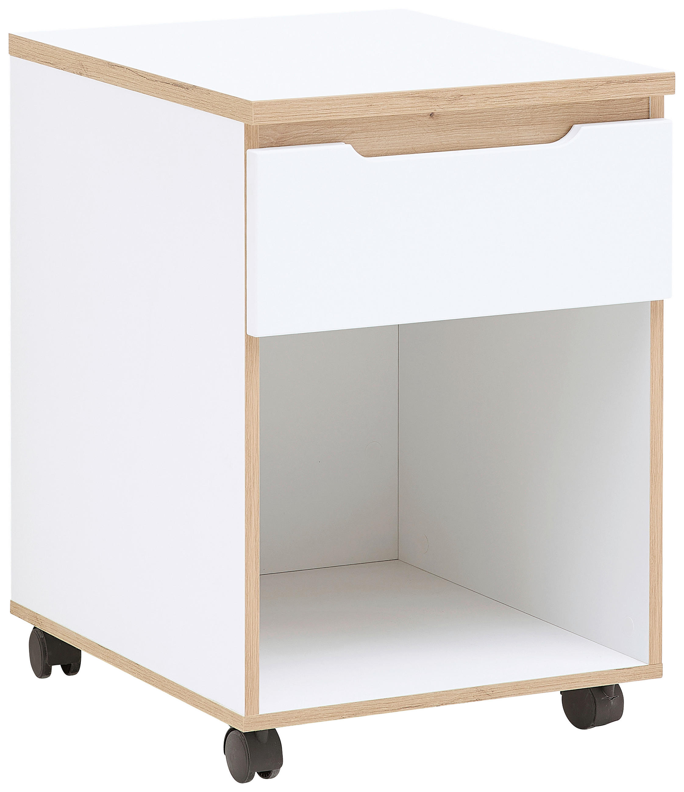 Mid.you Rollcontainer Weiß, Eiche Artisan 45x66x55 cm