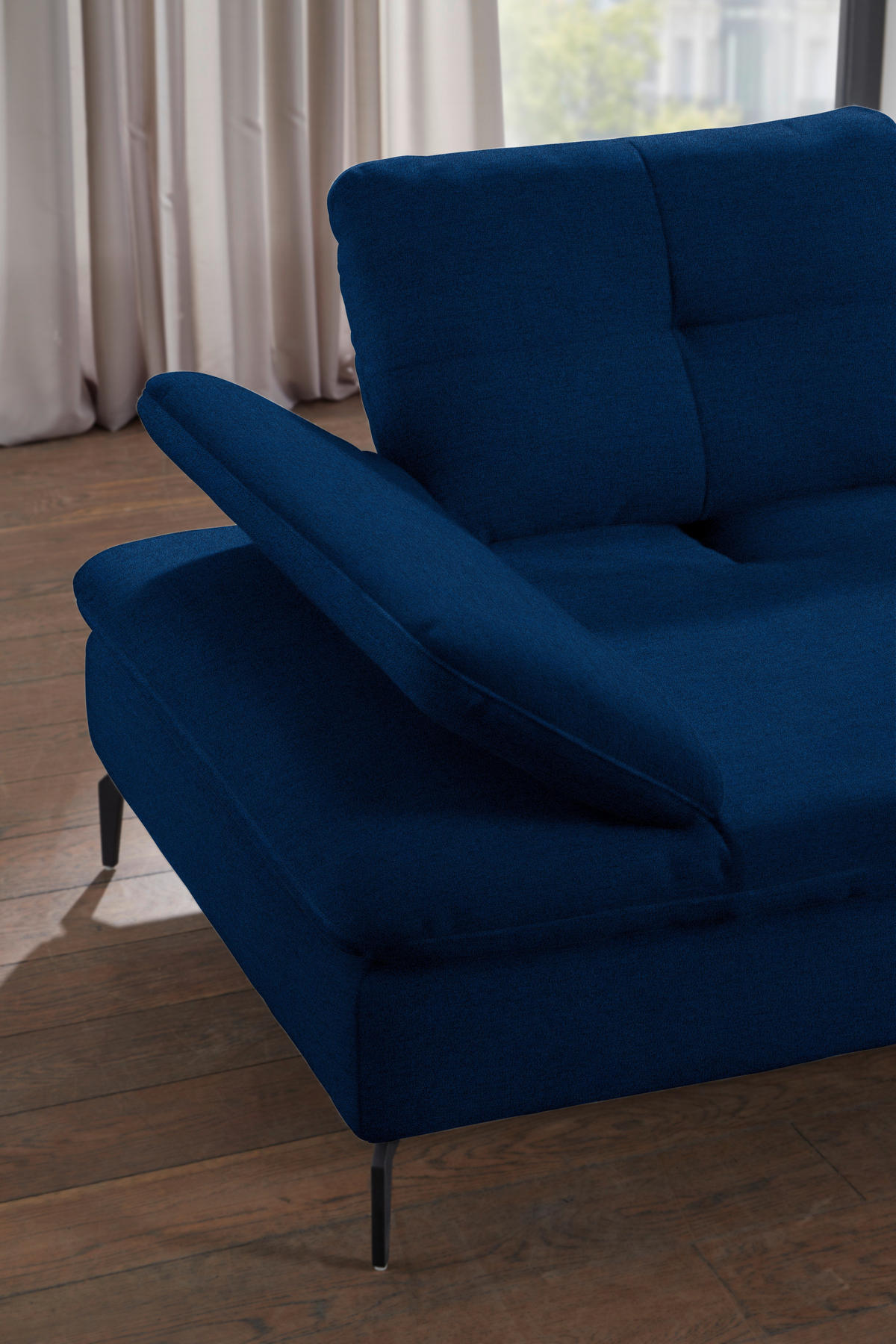 ECKSOFA  in Flachgewebe Blau  344/157 cm  - Blau/Schwarz, Design, Textil/Metall (344/157cm) - Chilliano