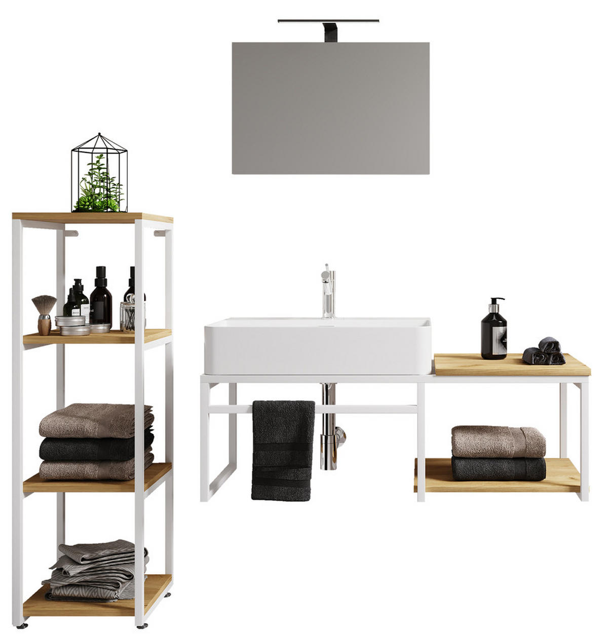 BADEZIMMER 4-teilig  in 135 cm  - Honigeiche/Schwarz, MODERN, Glas/Keramik (135cm) - MID.YOU