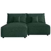 ECKSOFA Dunkelgrün Cord Zierkissen, Rückenkissen, Schlaffunktion, Rücken echt  - Dunkelgrün/Schwarz, MODERN, Kunststoff/Textil (153/200cm) - Xora