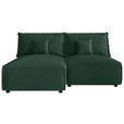 ECKSOFA Dunkelgrün Cord Zierkissen, Rückenkissen, Schlaffunktion, Rücken echt  - Dunkelgrün/Schwarz, MODERN, Kunststoff/Textil (153/200cm) - Xora
