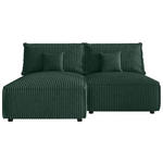 ECKSOFA Dunkelgrün Cord Zierkissen, Rückenkissen, Schlaffunktion, Rücken echt  - Dunkelgrün/Schwarz, MODERN, Kunststoff/Textil (153/200cm) - Xora