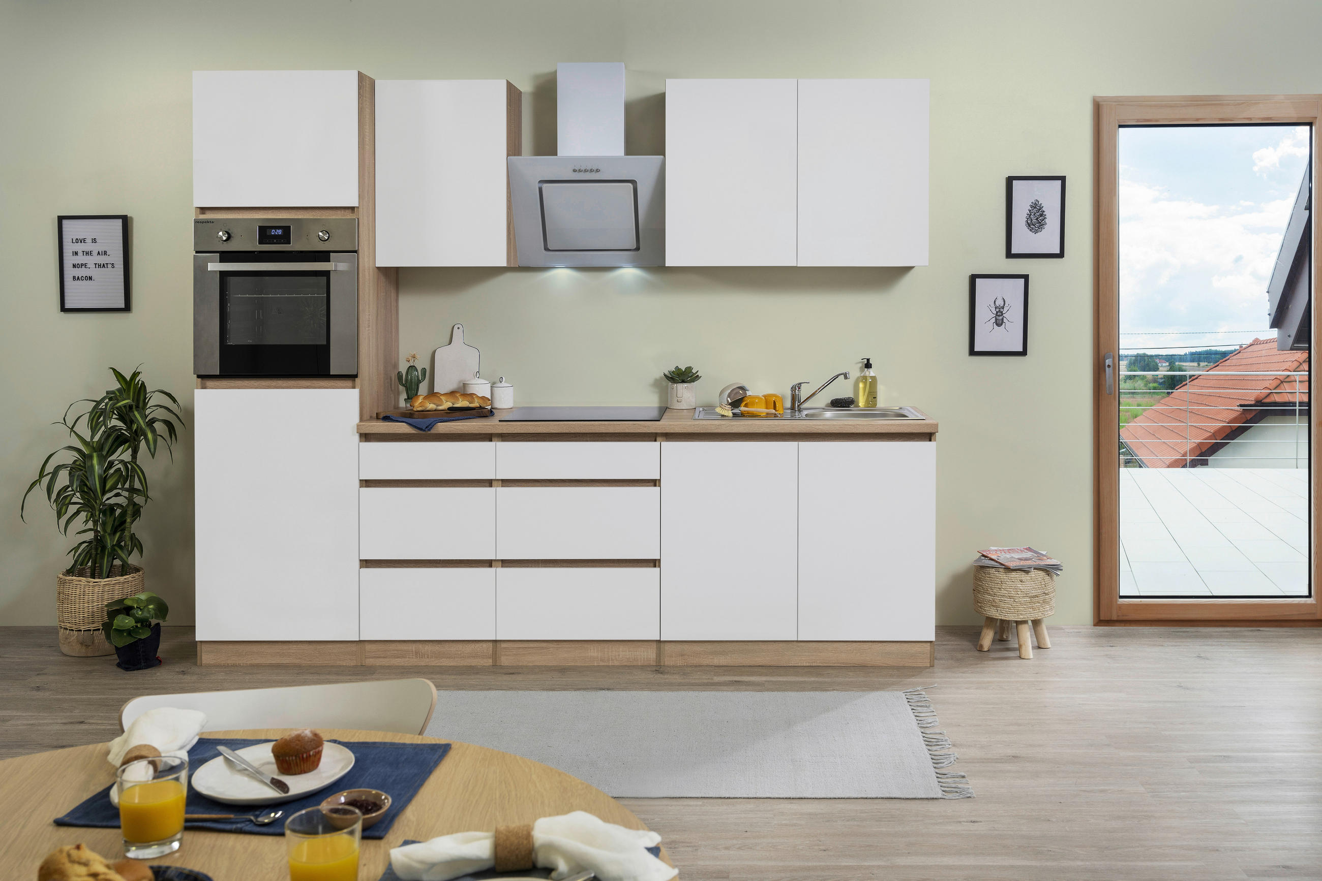 MODULKÖK 270 cm   i ekfärgad  - vit/ekfärgad, Modern, trämaterial (270cm) - Respekta