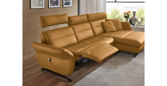 ECKSOFA in Echtleder Currygelb  300/157 cm  - Currygelb/Schwarz, Design, Leder/Metall (300/157cm) - Dieter Knoll