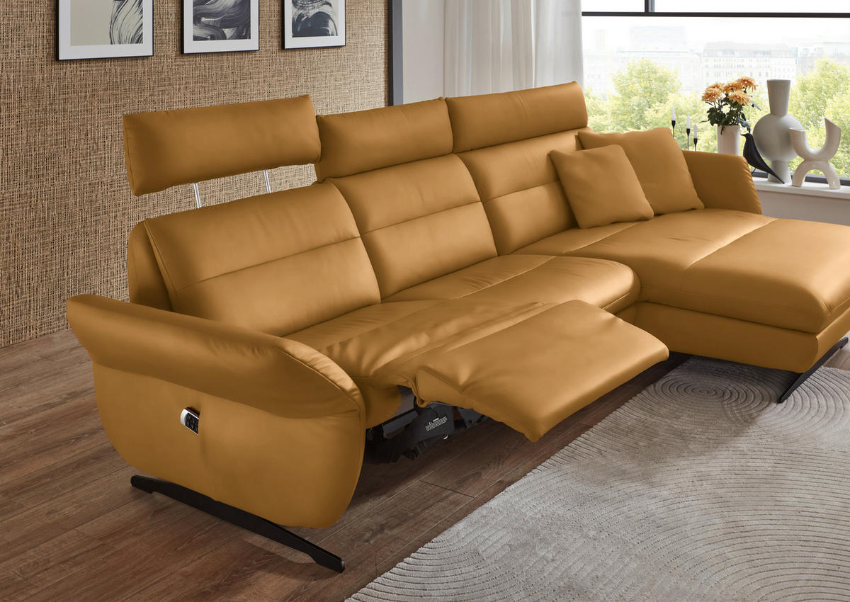 ECKSOFA in Echtleder Currygelb  - Currygelb/Schwarz, Design, Leder/Metall (300/157cm) - Dieter Knoll