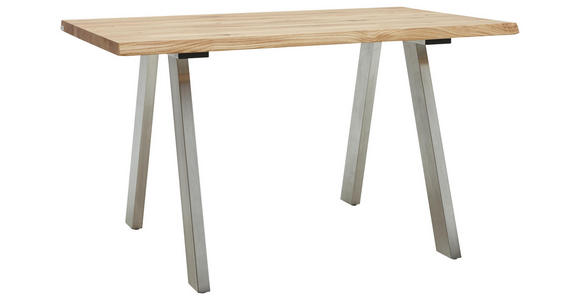 ESSTISCH Eiche massiv rechteckig Edelstahlfarben, Eichefarben - Edelstahlfarben/Eichefarben, Design, Holz/Metall (140/90/77cm) - Dieter Knoll