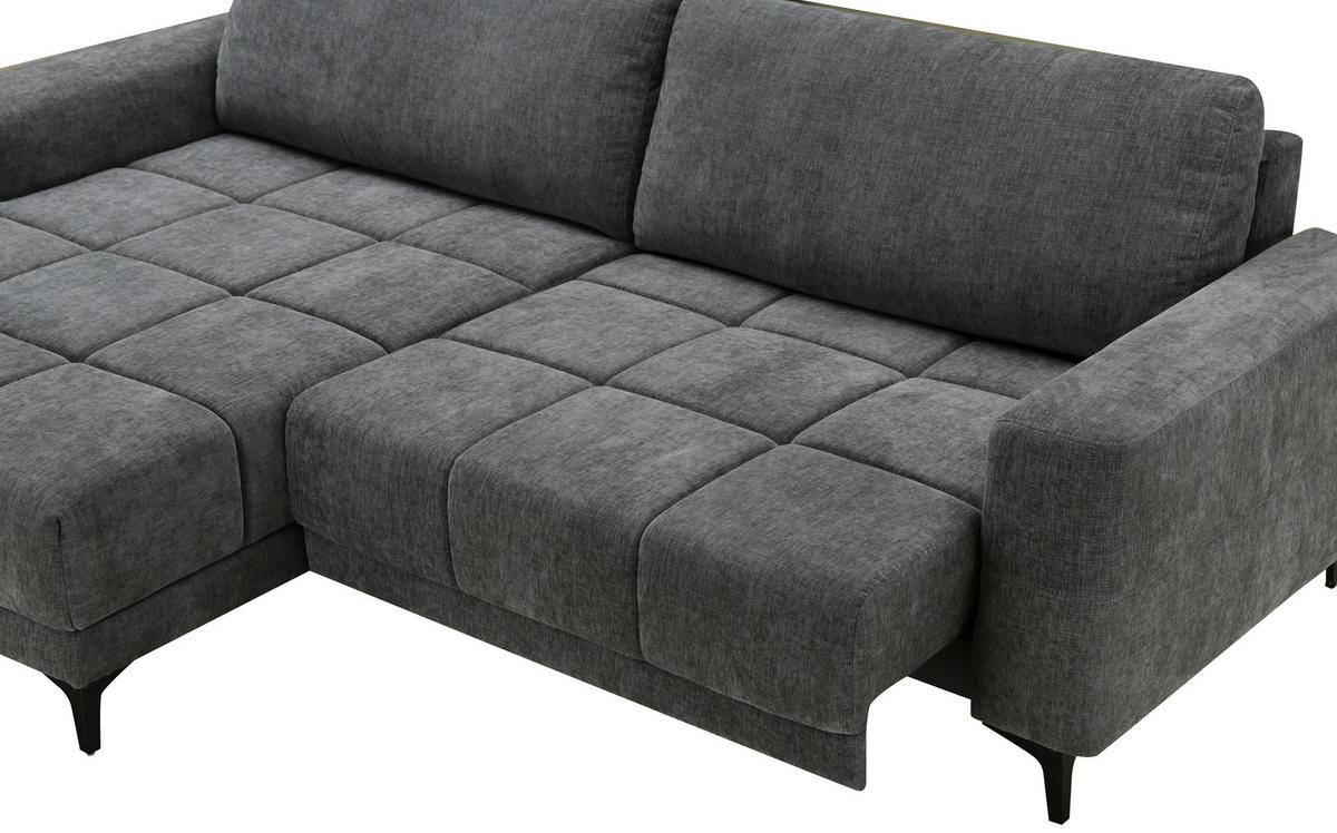 ECKSOFA Dunkelgrau Mikrofaser  - Dunkelgrau/Schwarz, MODERN, Textil/Metall (165/246cm) - MID.YOU