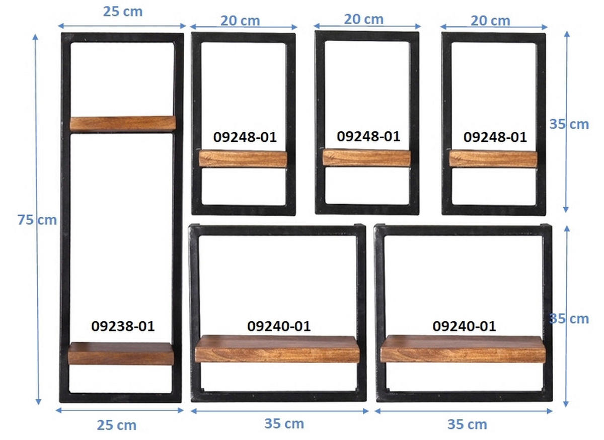 WANDREGALSET 105/75/25 cm  - Schwarz/Naturfarben, Design, Holz/Metall (105/75/25cm) - MID.YOU