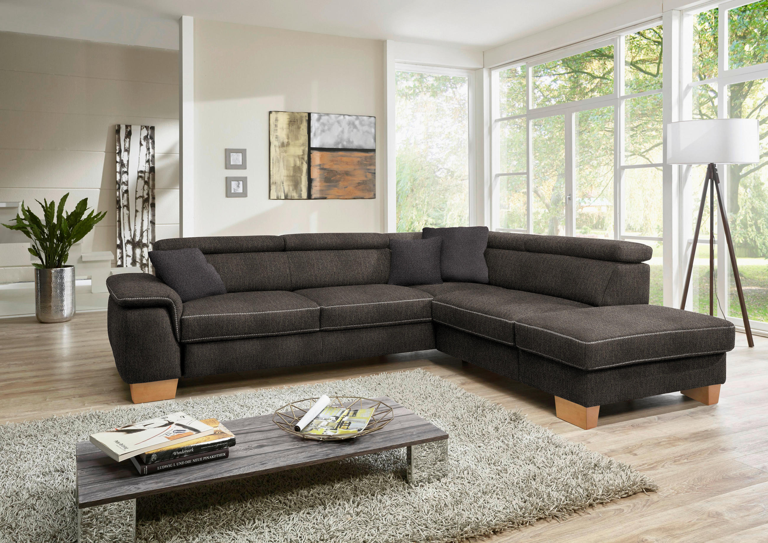 ECKSOFA in Mikrofaser Fango  - Fango/Eichefarben, Natur, Holz/Textil (273/226cm) - Beldomo System