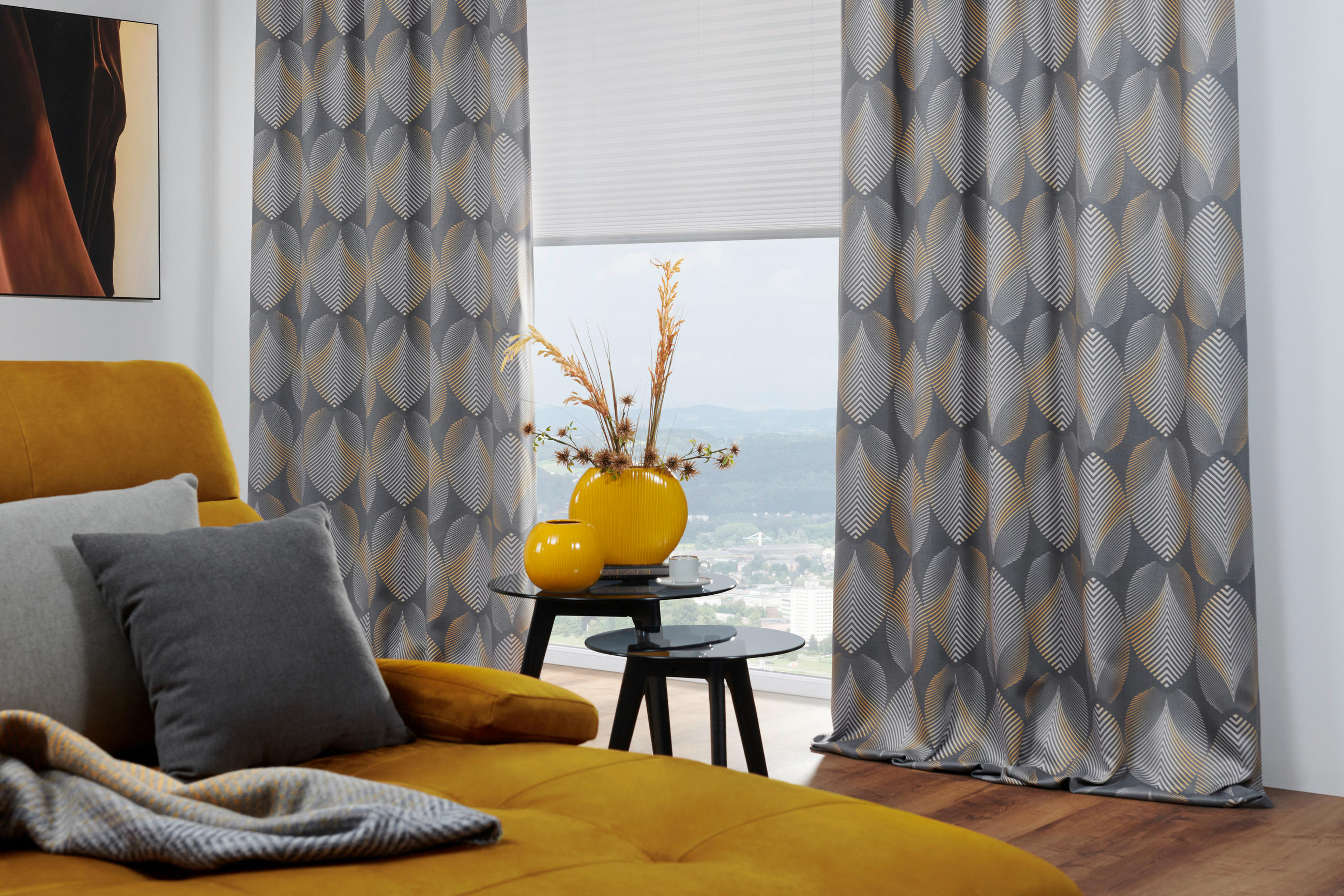 VORHANGSTOFF per lfm Verdunkelung  - Gelb/Hellgrau, Design, Textil (150cm) - Esposa