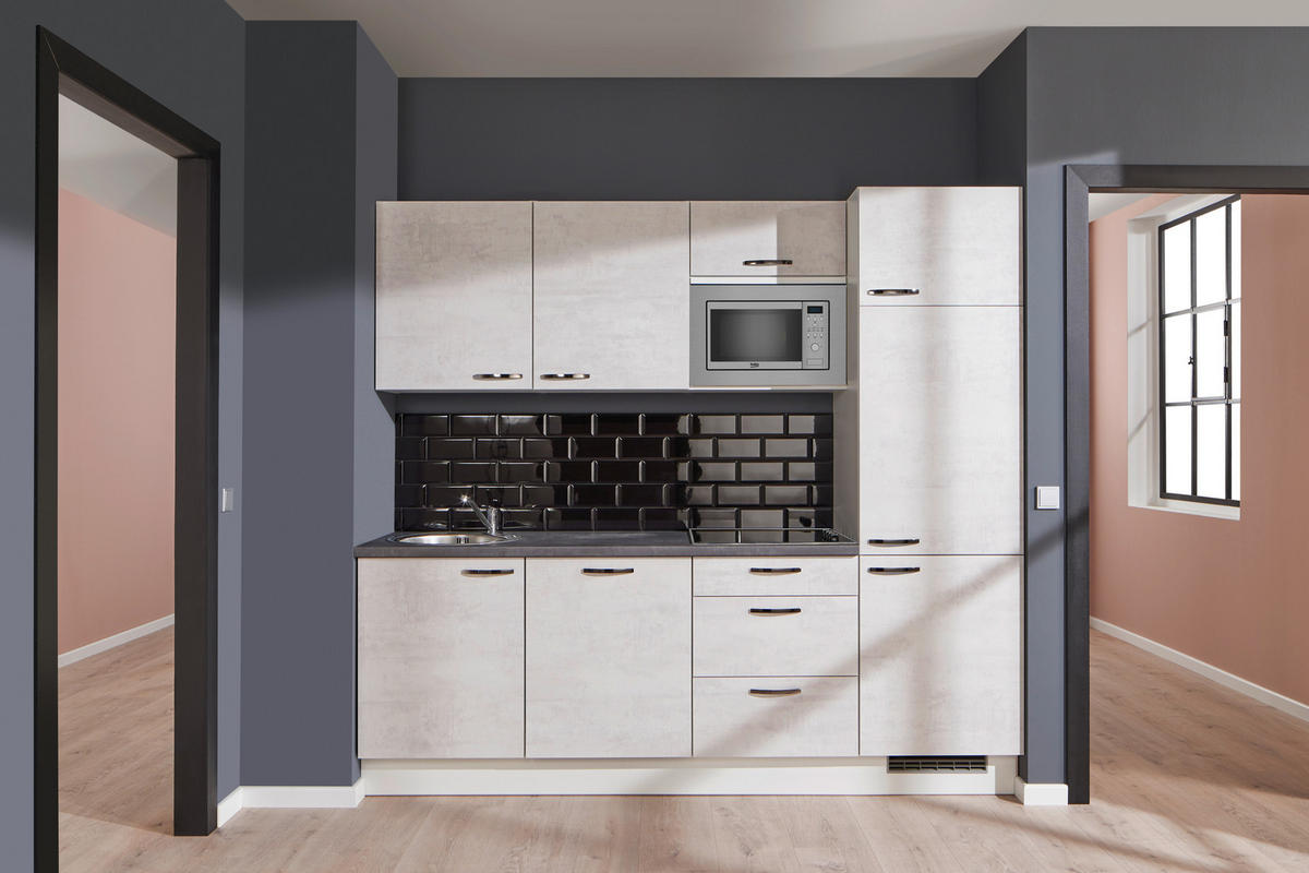 KÜCHENBLOCK 240 cm   in Graphitfarben, Weiß  - Schwarz/Graphitfarben, Design, Holzwerkstoff/Metall (240cm) - Pino