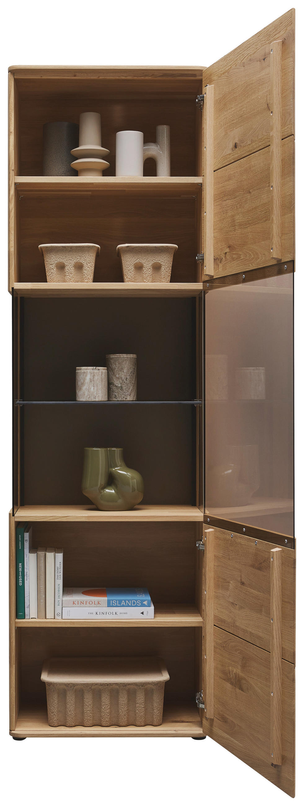 VITRINE  in massiv Wildeiche Wildeiche - Wildeiche/Schwarz, Natur, Glas/Holz (61,9/207/37,1cm) - Valnatura