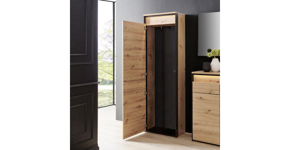 GARDEROBENSCHRANK 60/200/38 cm  - Eichefarben/Schwarz, Design, Holzwerkstoff (60/200/38cm) - Voleo