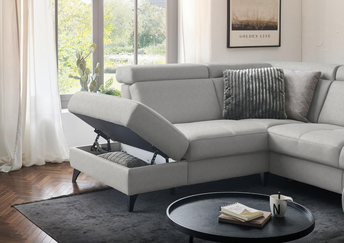 WOHNLANDSCHAFT Flachgewebe Sandfarben  - Sandfarben/Schwarz, Konventionell, Textil/Metall (215/333/174cm) - Beldomo System