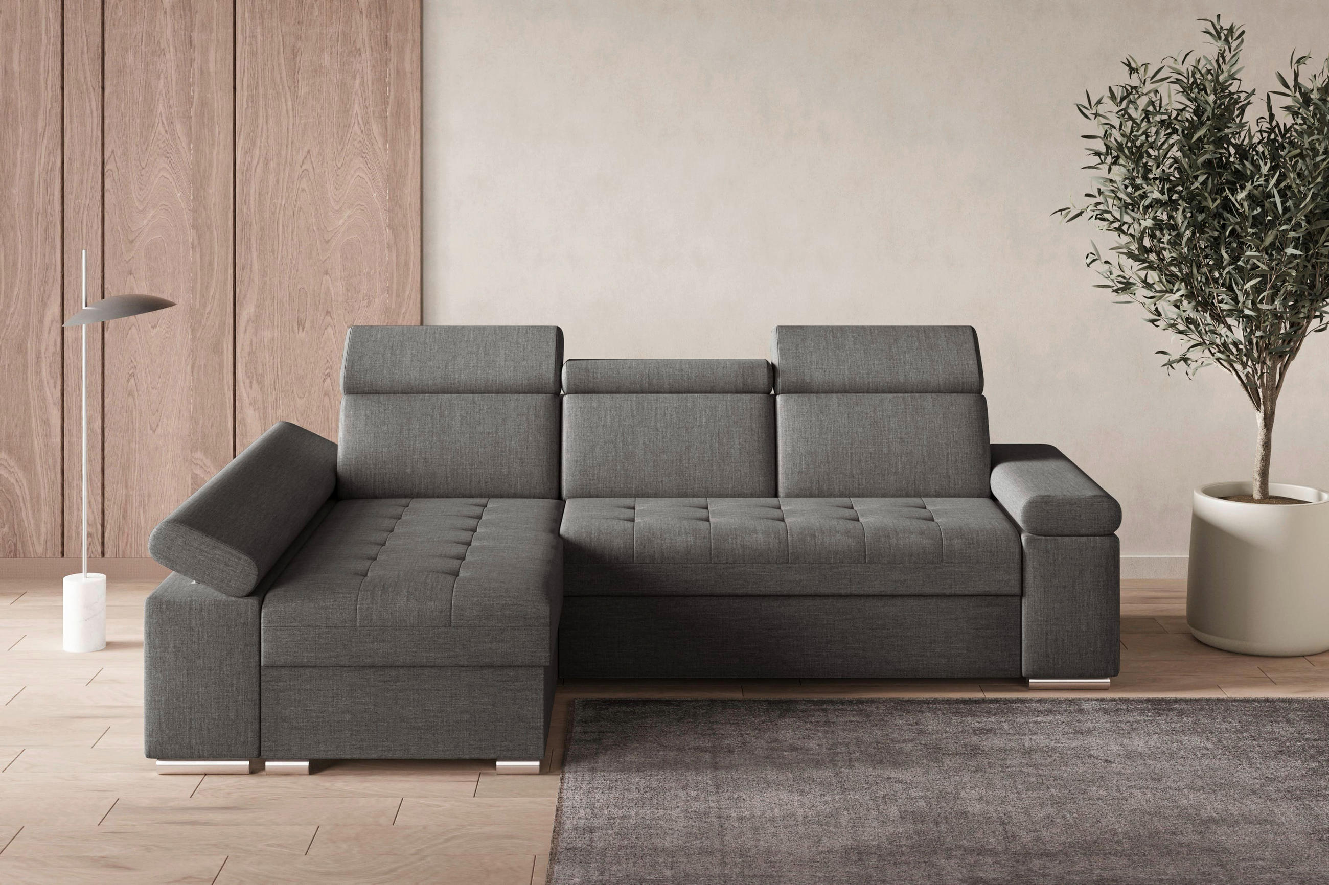ECKSOFA TORONTO in Webstoff Grau  - Silberfarben/Hellgrau, Design, Textil (168/260cm) - MID.YOU