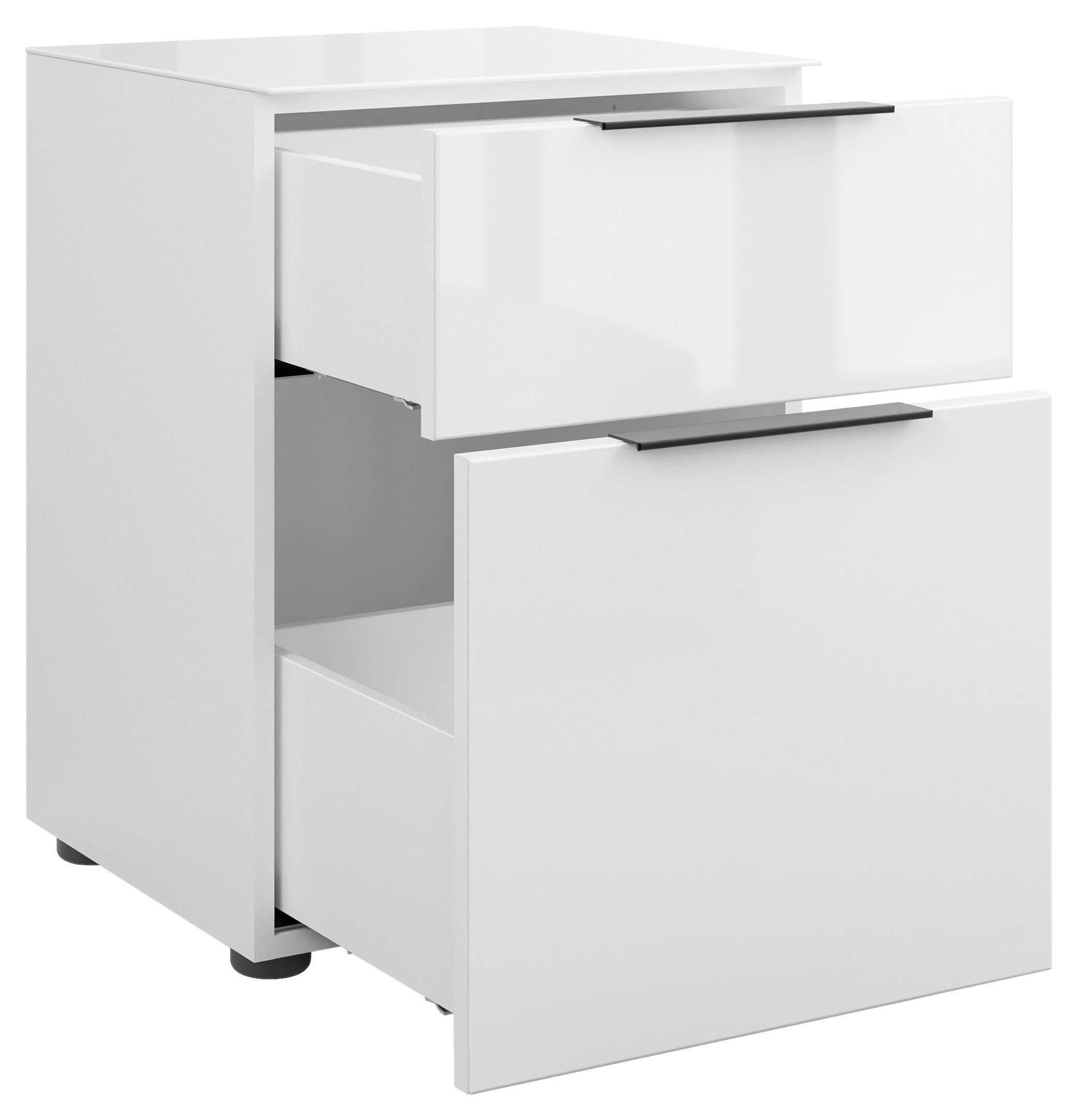 NACHTSCHRANK 45/60/40 cm  - Weiß Hochglanz/Schwarz, Basics, Glas/Holzwerkstoff (45/60/40cm)
