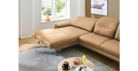 ECKSOFA in Echtleder Honig 193/332 cm - Schwarz/Honig, Design, Leder/Metall (193/332cm) - Dieter Knoll