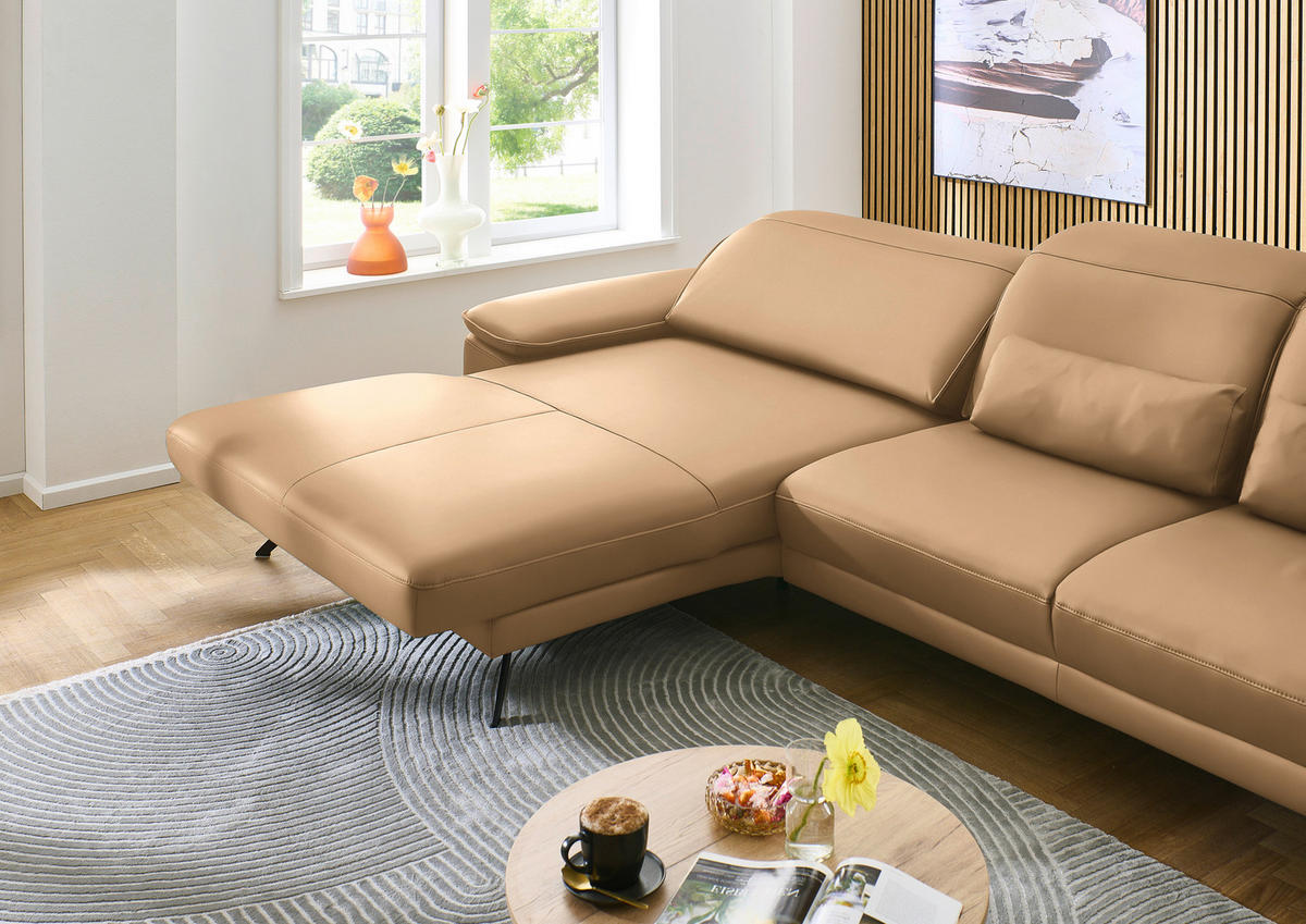 ECKSOFA in Echtleder Honig  - Schwarz/Honig, Design, Leder/Metall (193/332cm) - Dieter Knoll