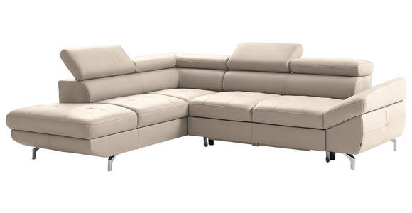 ECKSOFA in Echtleder Creme  - Silberfarben/Creme, Design, Leder/Metall (220/270cm) - Novel