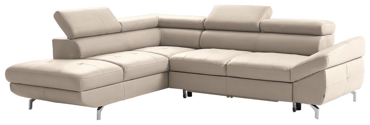 ECKSOFA in Echtleder Creme  - Silberfarben/Creme, Design, Leder/Metall (220/270cm) - Novel