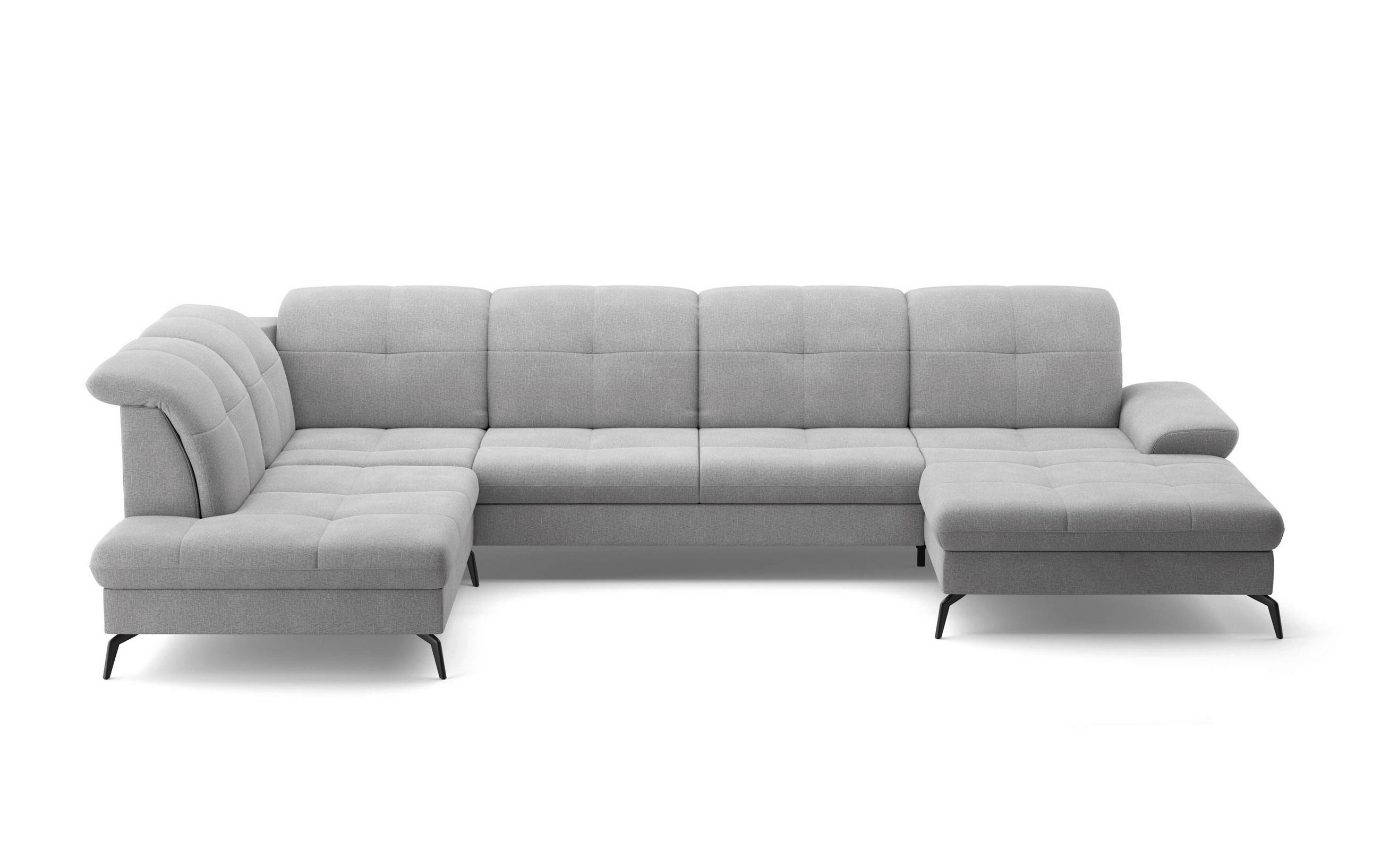 WOHNLANDSCHAFT Hellgrau Flachgewebe  - Hellgrau/Schwarz, KONVENTIONELL, Textil/Metall (231/357/185cm) - Sit & More