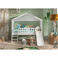 HAUSBETT 90/200 cm,  in Weiß, Absturzsicherung, Leiter, Rutsche, Rollrost  - Weiß, Natur, Holz (90/200cm) - Vipack
