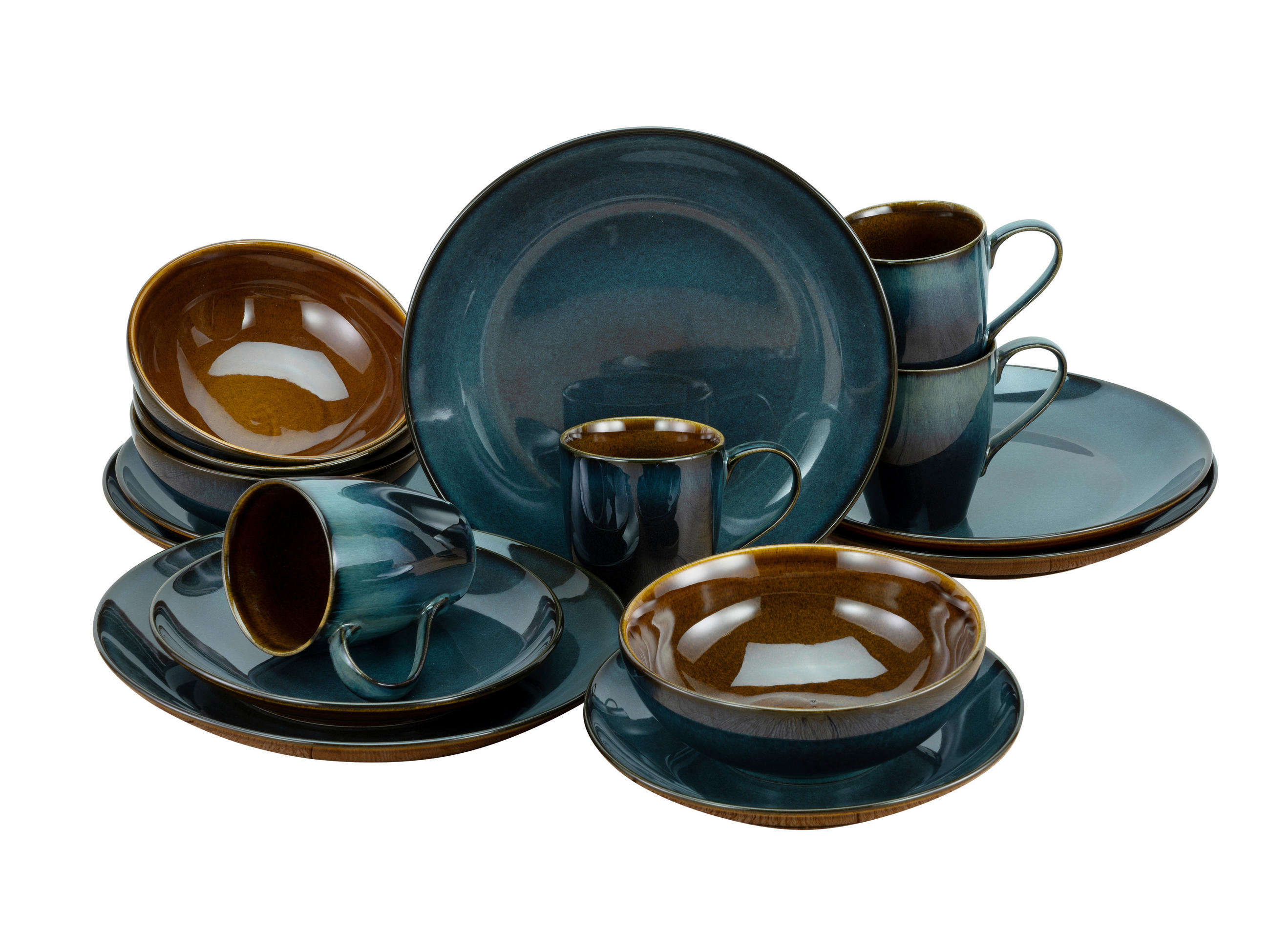 KOMPLETT SERVIS Mallorca 16 delar  - petrol/brun, Design, keramik - Creatable