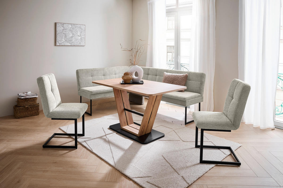 ECKBANK 155/213 cm Webstoff Beige   - Beige/Schwarz, Design, Textil/Metall (155/213cm) - Novel