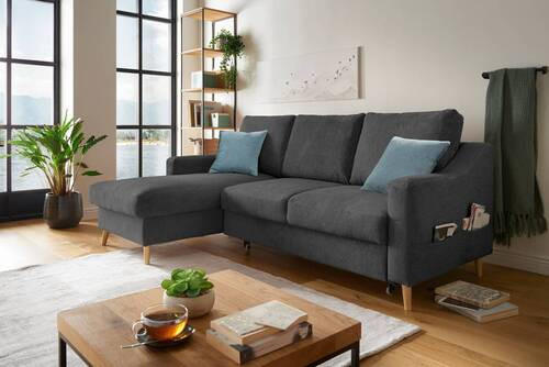ECKSOFA in Mikrofaser Schwarz  - Blau/Schwarz, Design, Holz/Textil (150/228cm) - MID.YOU