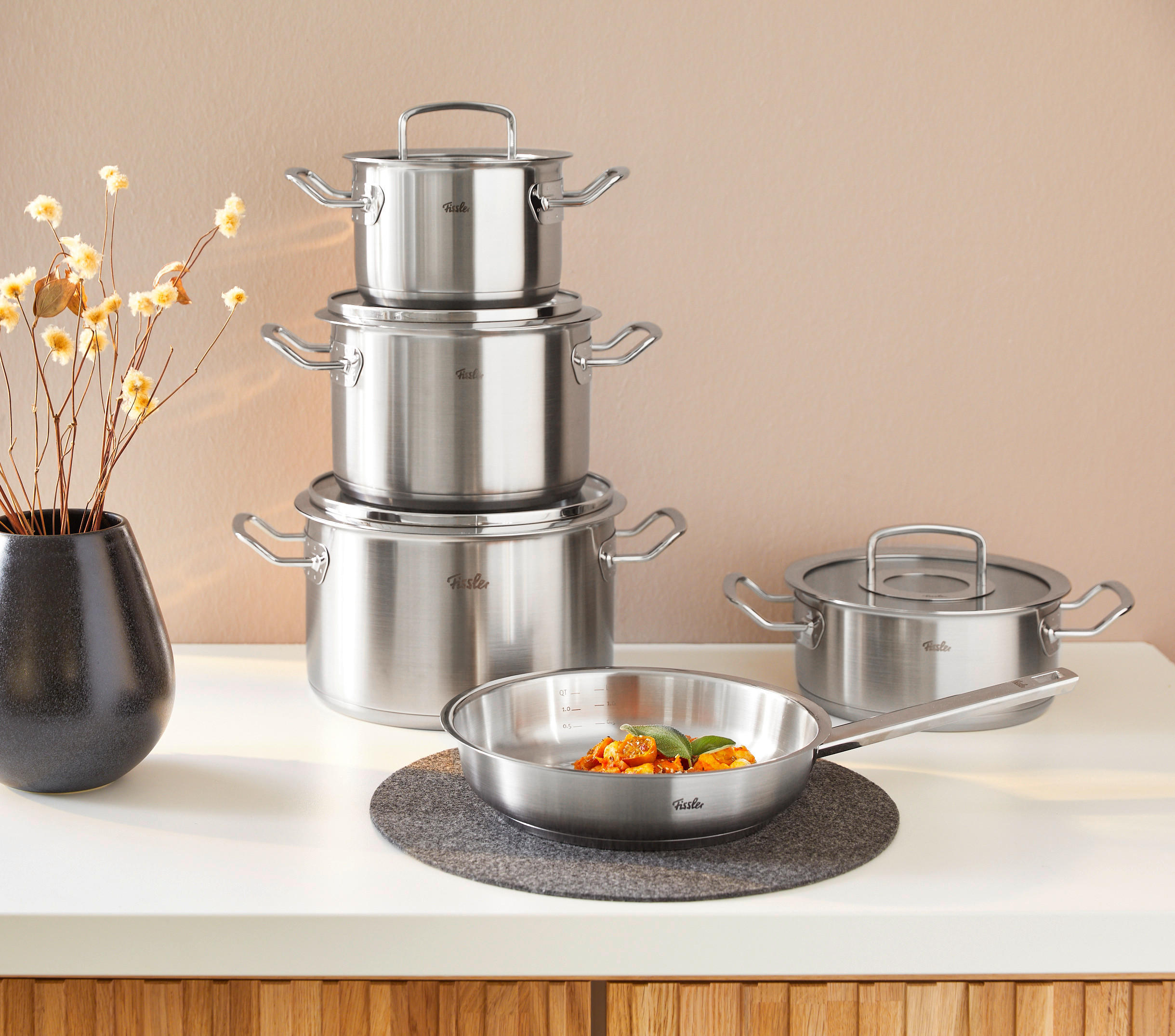 KOCHTOPFSET ORIGINAL-PROFI COLLECTION® 5-teilig  - Silberfarben, Basics, Glas/Metall - Fissler