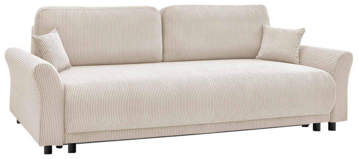 SCHLAFSOFA Malta Cord Creme  inkl. Zierkissen, Rückenkissen, Bettkasten, Schlaffunktion, Rücken echt  - Creme/Schwarz, Design, Textil (244/88/100cm) - P & B