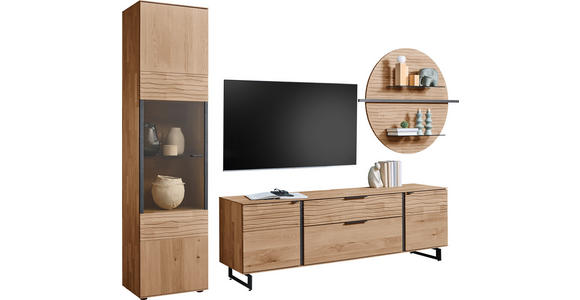 WOHNWAND  in Eichefarben  318/206/44 cm  - Eichefarben/Anthrazit, Natur, Glas/Holz (318/206/44cm) - Valnatura