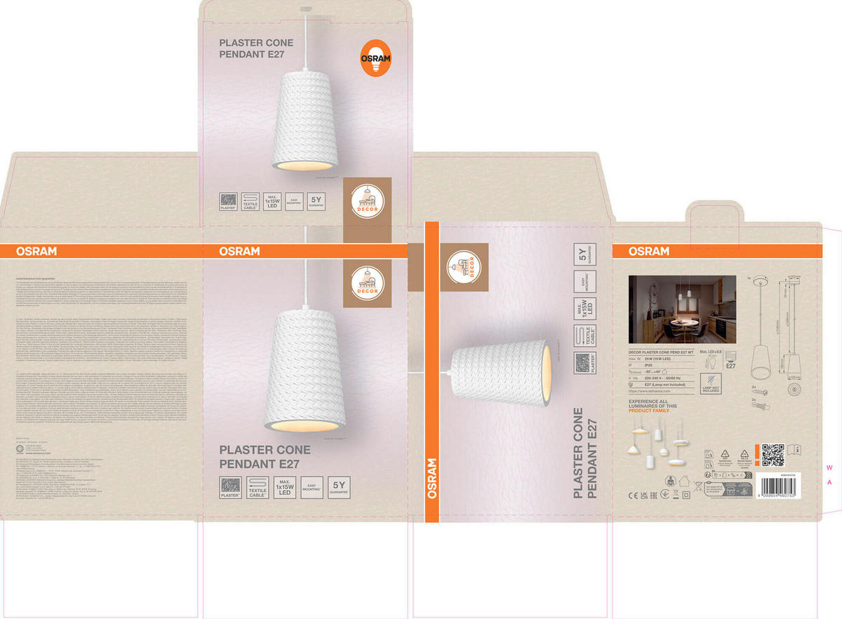 HÄNGELEUCHTE 13.5/124 cm  - Weiß, Basics, Stein/Metall (13.5/124cm) - Osram